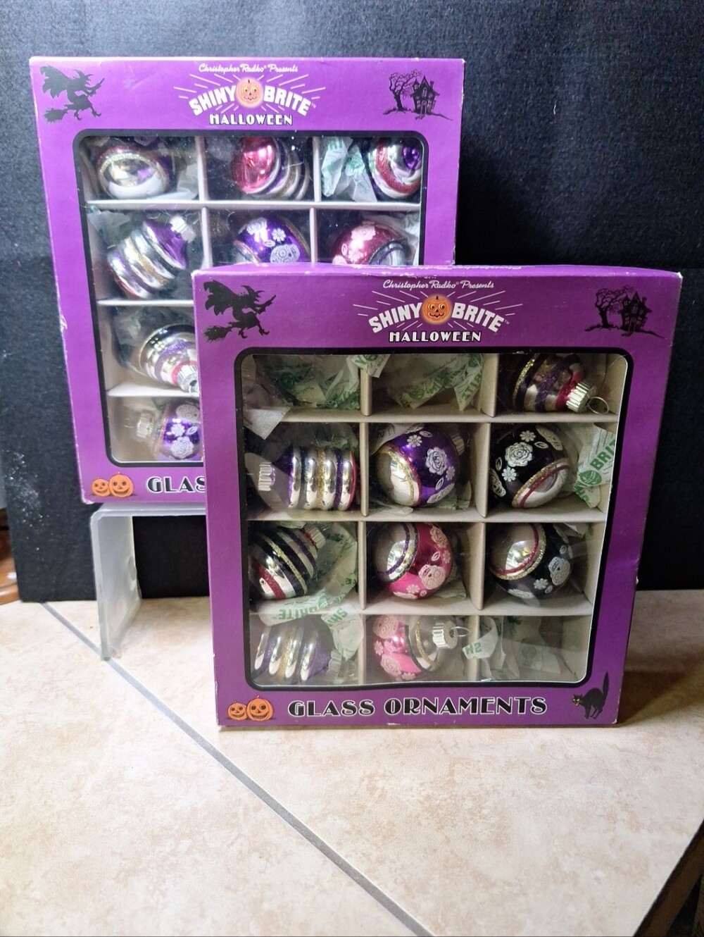 Christopher Radko Shiny Bright 2 Boxes Halloween Ornaments Assorted Box/12